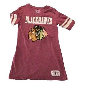 Chicago Blackhawks Shirt Womens Large M Burgundy Newbury Sewn Patches NHL V Neck